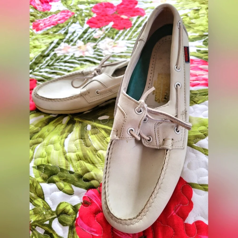 Sebago Men’s Boat Shoes in Off-White/Cream